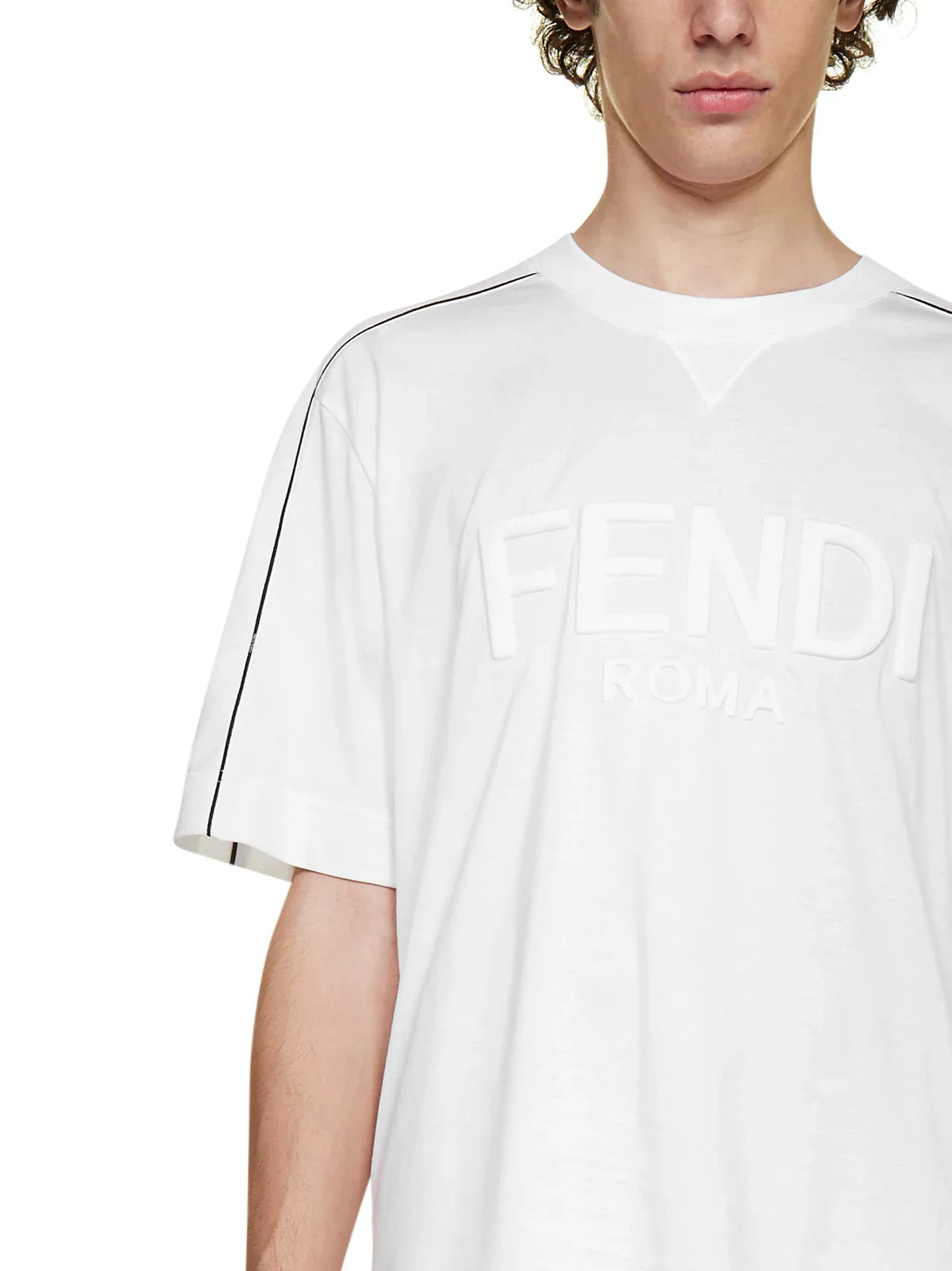 Fendi Logo Embossed Crewneck T-Shirt in White