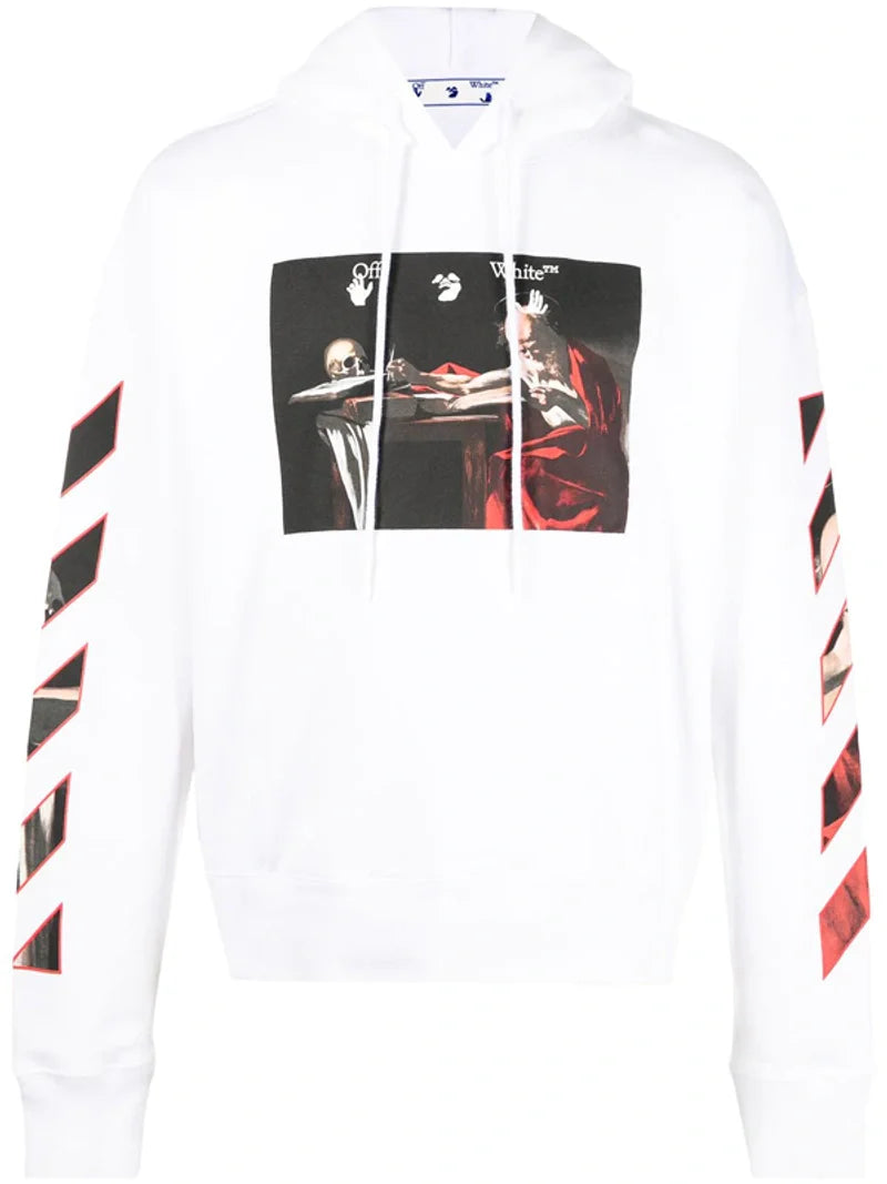 Off-White Caravaggio Logo Printed Hoodie in White