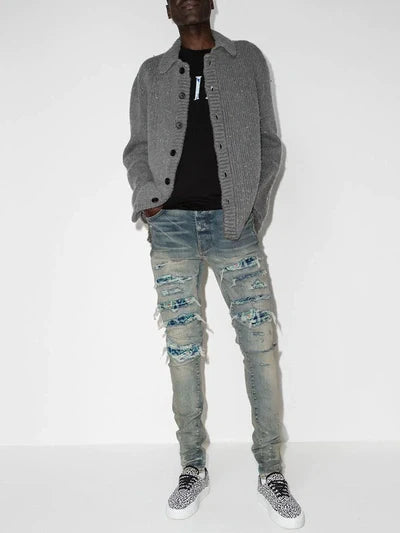 Amiri PJ Thrasher Distressed Effect Ripped Jeans in Blue