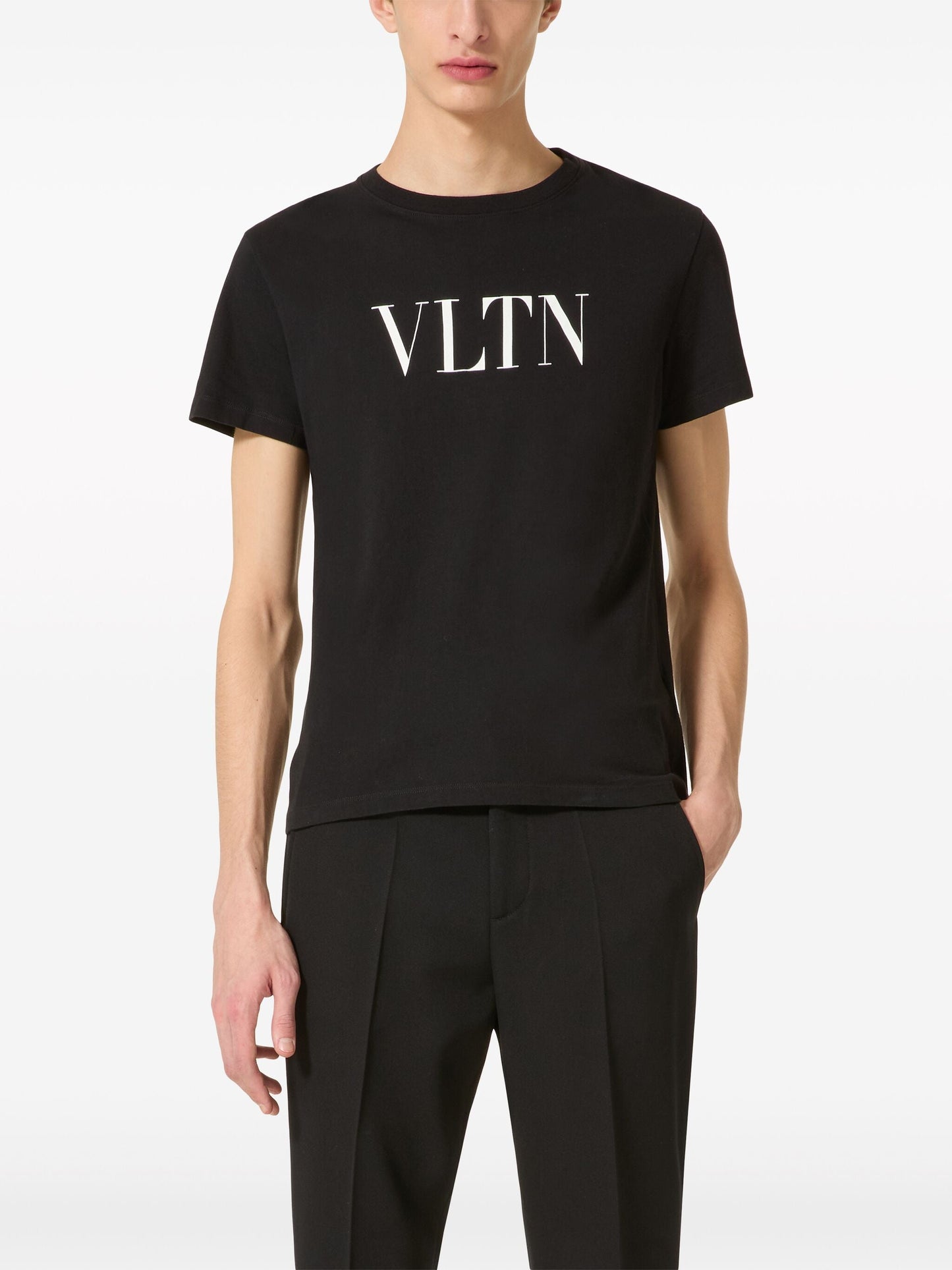 Valentino White Bold VLTN Print Logo T-Shirt in Black