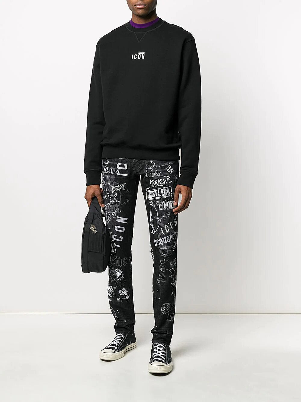 Dsquared2 Mini Icon-print Crew Neck Sweatshirt in Black