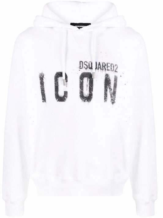 Dsquared2 Icon  Spray Splatter Cotton Hoodie White