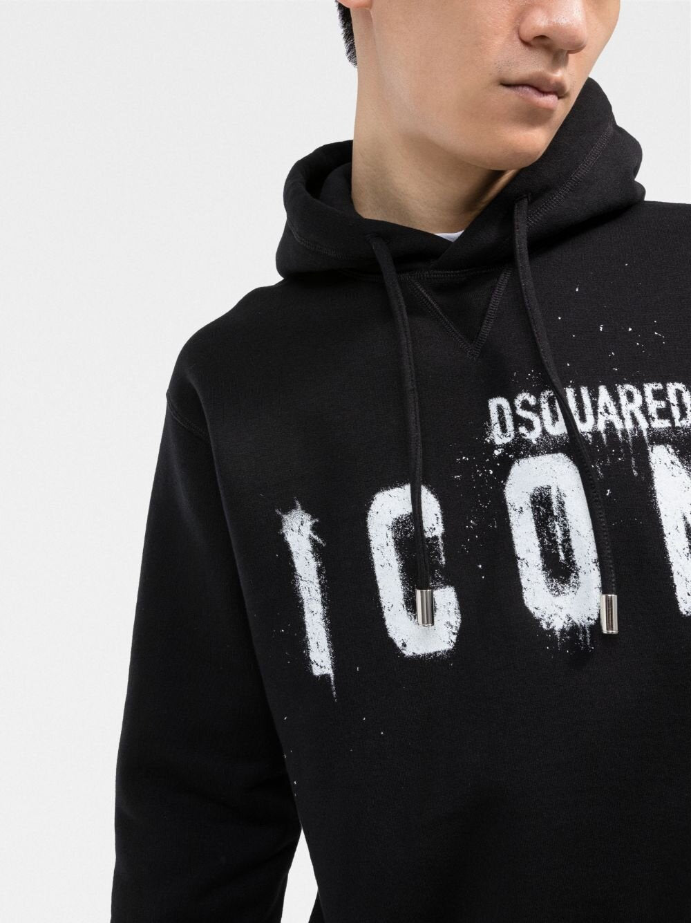 Dsquared2 Icon Paint-splatter Cotton Hoodie Black