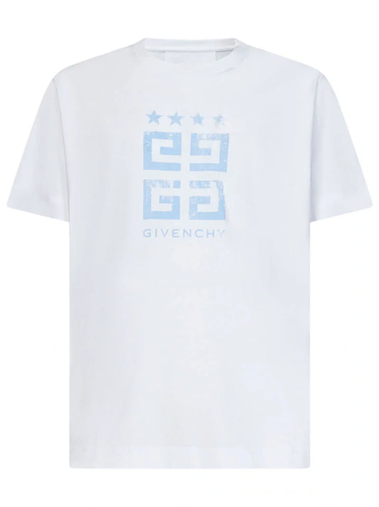 Givenchy 4G Stars Blue logo printed Slim Fit T-Shirt in White