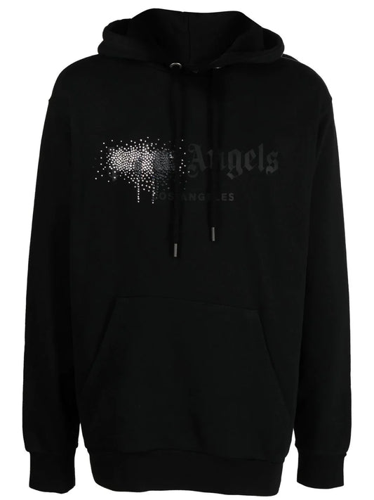 Palm Angels Rhinestone Logo Print Hoodie in Black