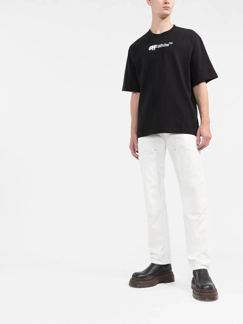 Off-White Spray Helvetica Logo Embroidered T-Shirt in Black