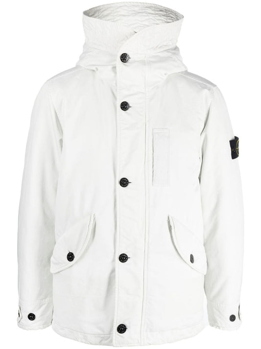 Stone Island David-PC Hooded Parka Coat in White