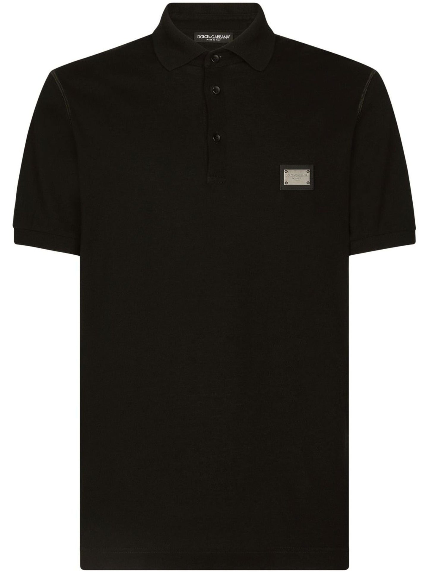 Dolce & Gabbana Silver Plaque Logo Polo in Black