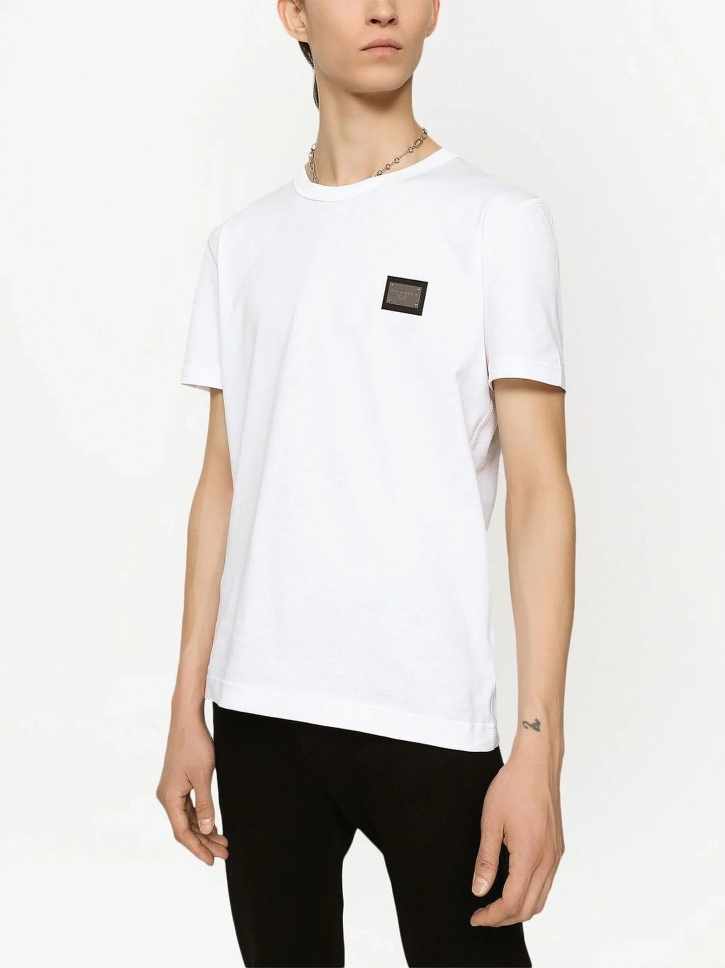 Dolce & Gabbana Silver Plaque Logo T-Shirt in White