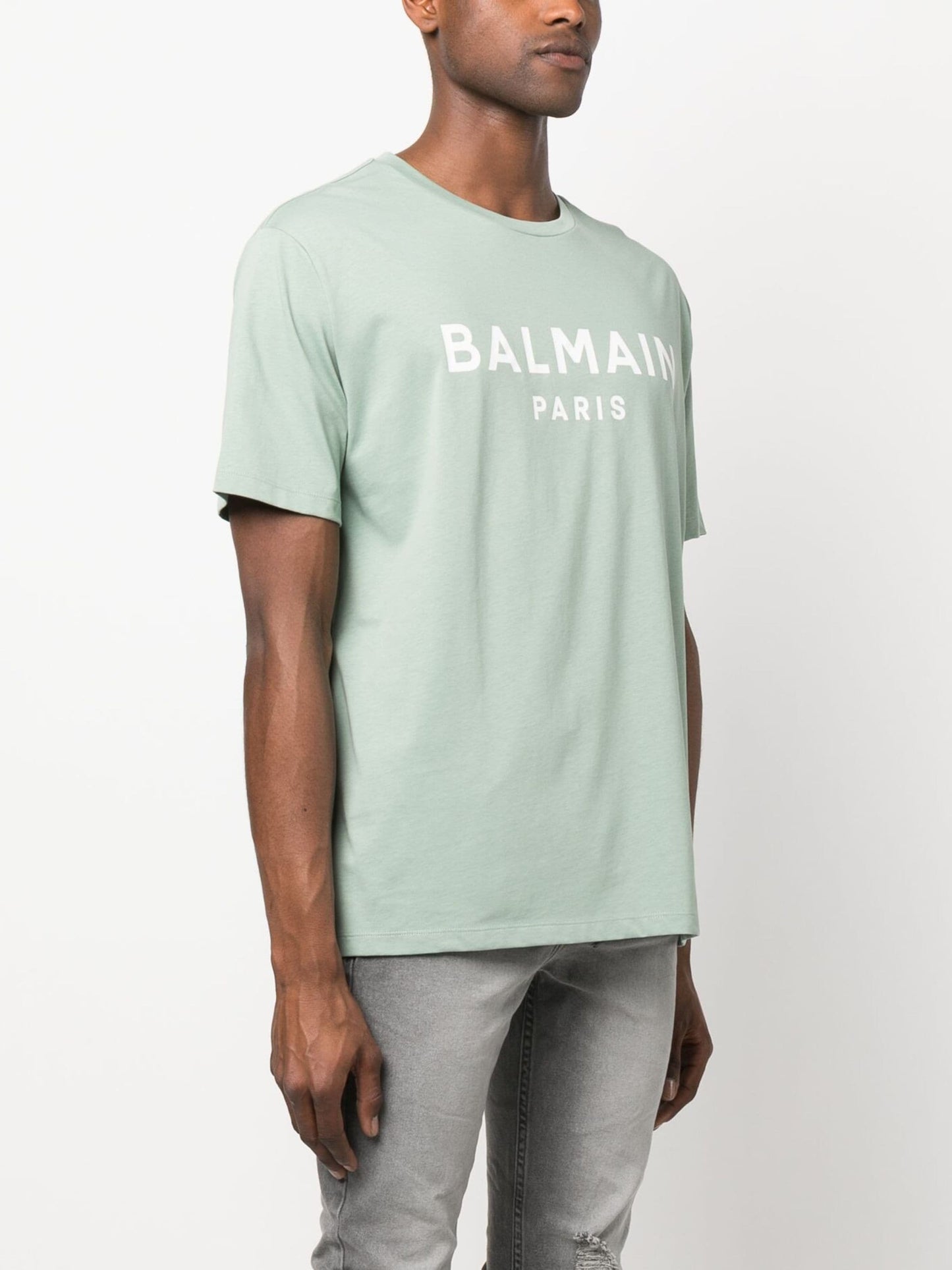 Balmain Paris Print Logo T-Shirt in Aqua Green