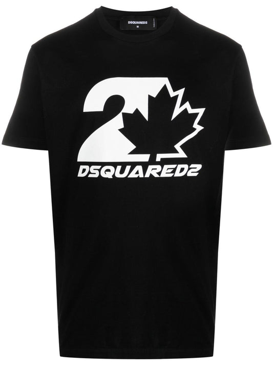 Dsquared2 Bold Maple Leaf Logo Printed T-Shirt in Black