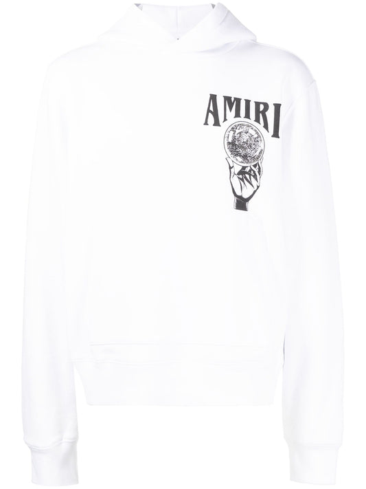 Amiri Crystal Ball Logo Hoodie in White