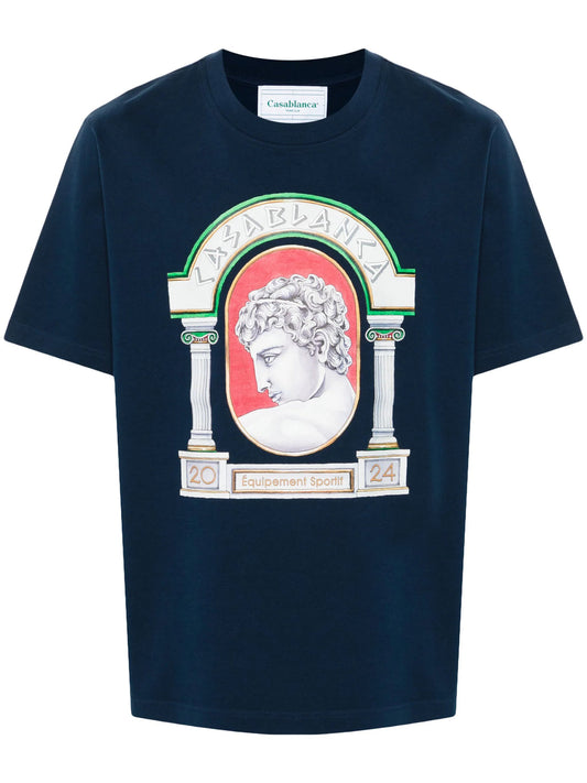 Casablanca La Medaille Printed T-Shirt in Navy