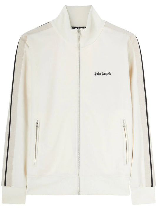 Palm Angels Track Logo Print Jacket in Butter/Cream