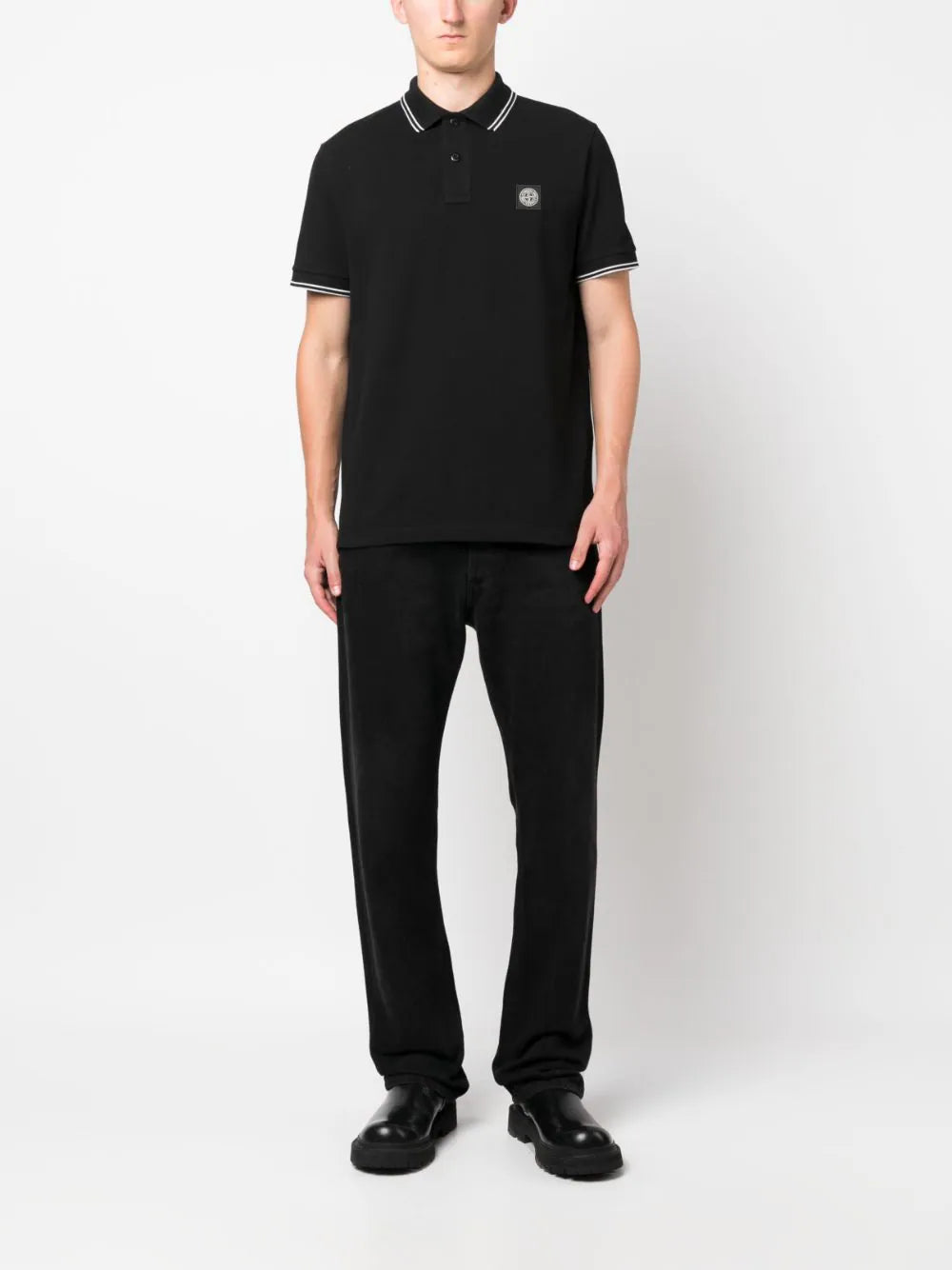 Stone Island Compass Patch Logo Polo in Black