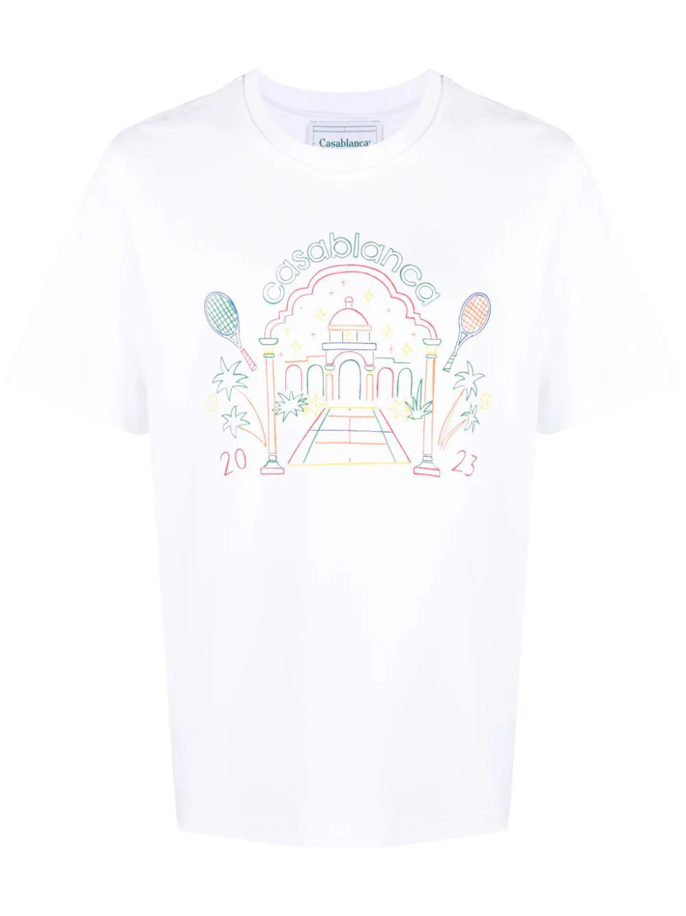 Casablanca Rainbow Crayon Temple Printed T-Shirt in White