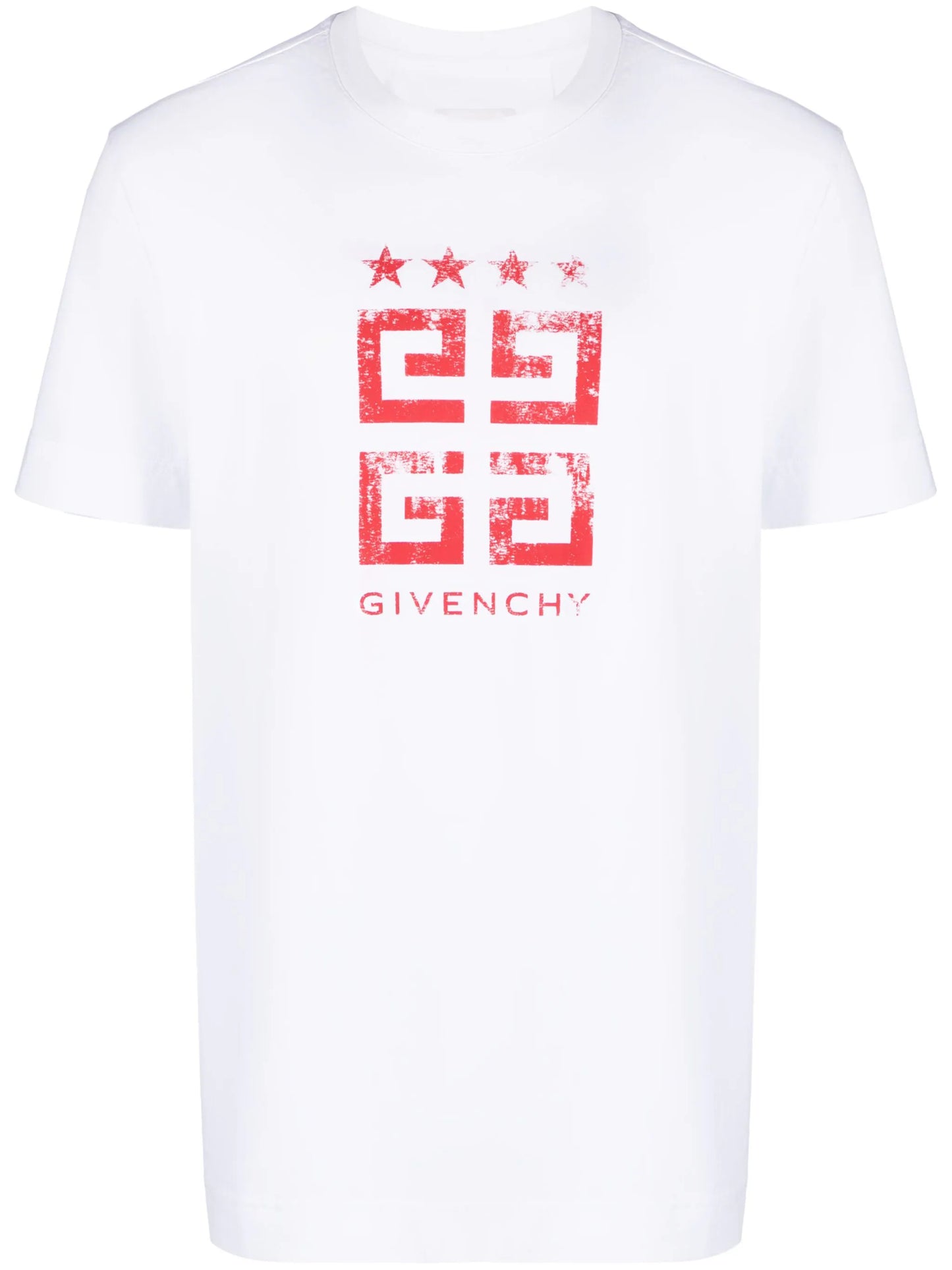 Givenchy 4G Stars Red Logo Printed T-Shirt in White