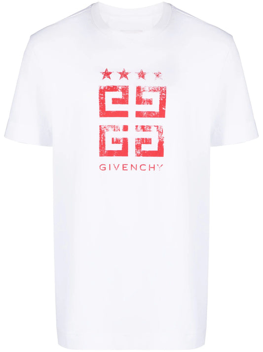 Givenchy 4G Stars Red Logo Printed T-Shirt in White