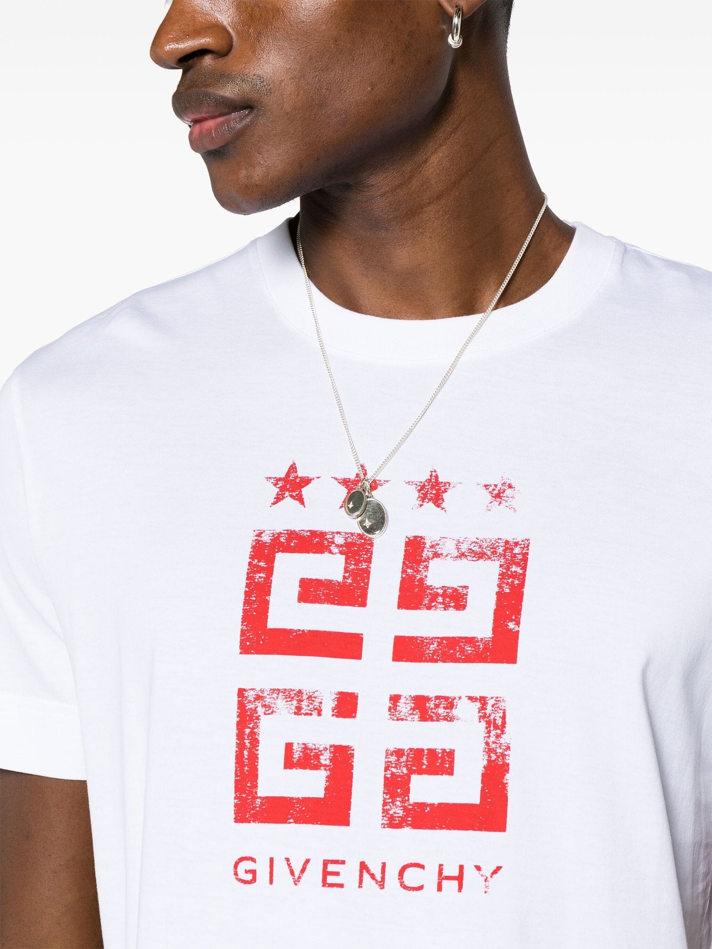 Givenchy 4G Stars Red Logo Printed T-Shirt in White