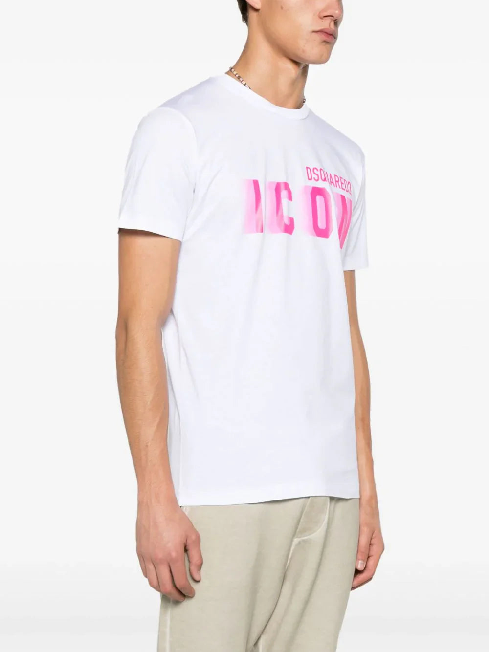 Dsquared2 Icon Blur Cool Pink logo Cotton T-Shirt in White