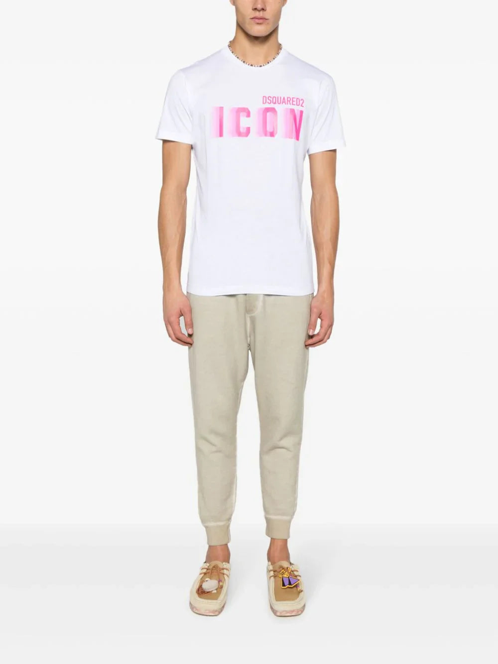 Dsquared2 Icon Blur Cool Pink logo Cotton T-Shirt in White