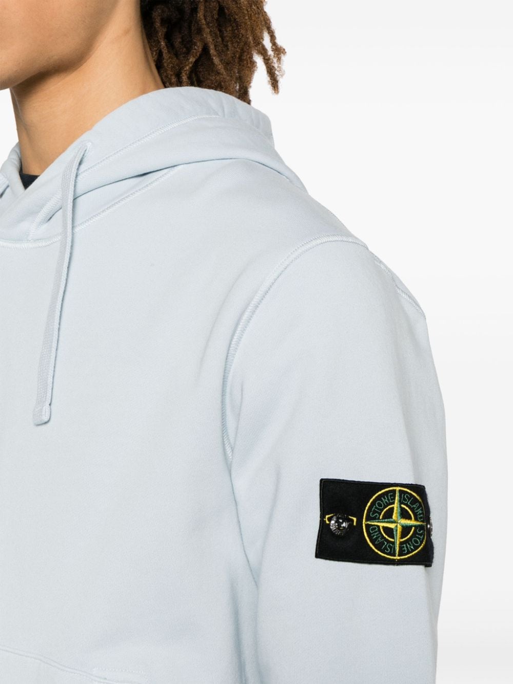 Stone Island Compass Badge Cotton Hoodie in Sky Blue