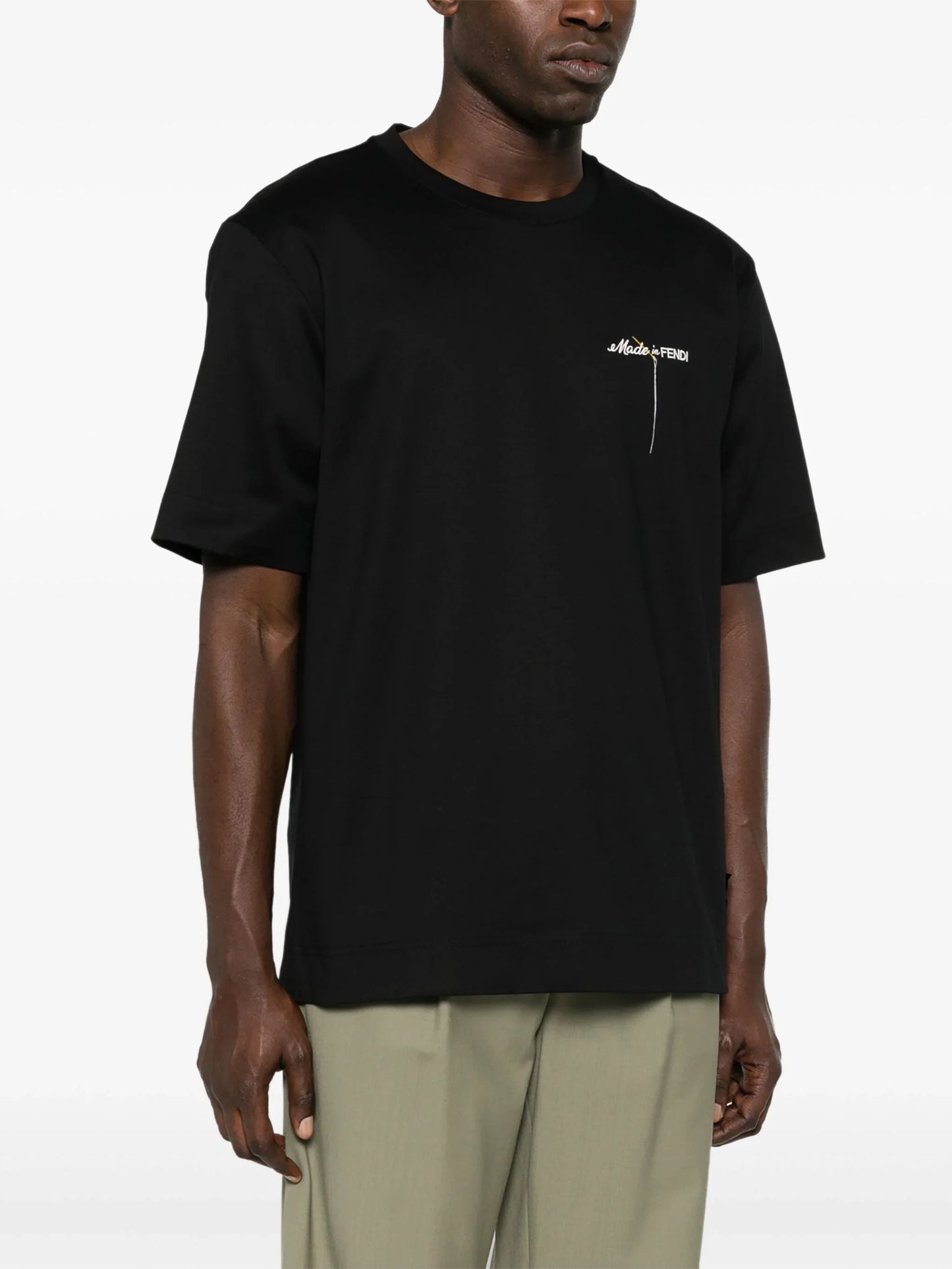 Fendi Made in Fendi Logo Embroidered T-Shirt in Black