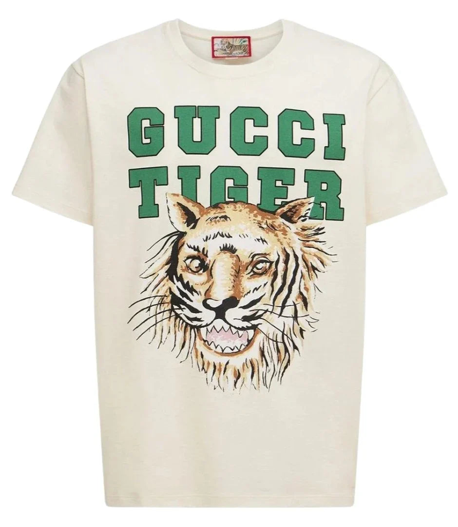 Gucci Tiger Print Logo T-Shirt in White