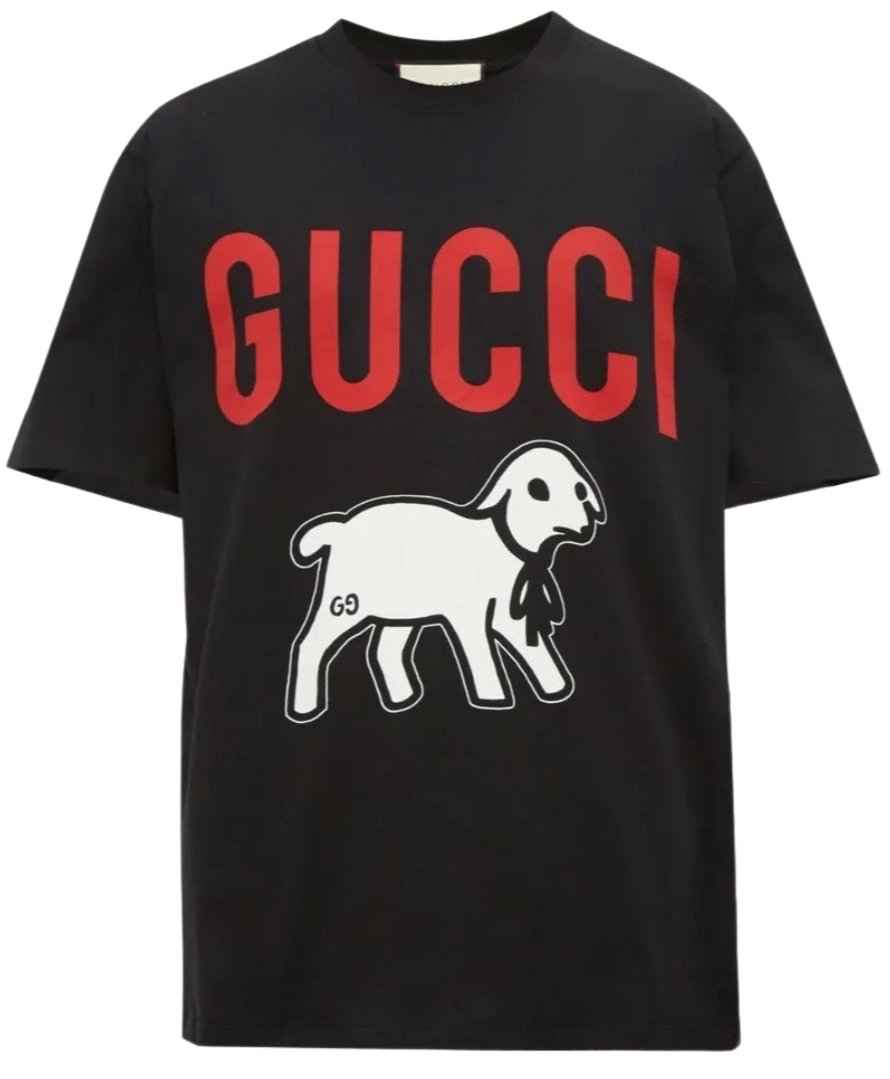 Gucci Lamb Logo Oversized Fit Black T-Shirt S