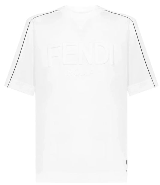 Fendi Logo Embossed Crewneck T-Shirt in White