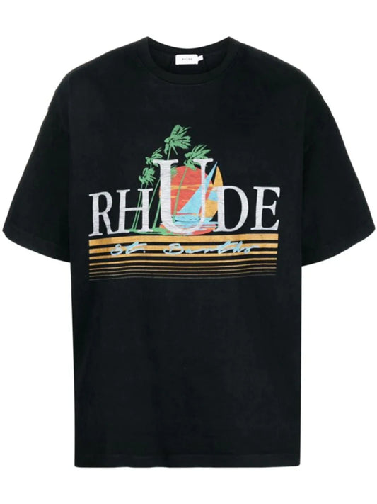 Rhude Black Tropics Printed T-Shirt in Vintage Black