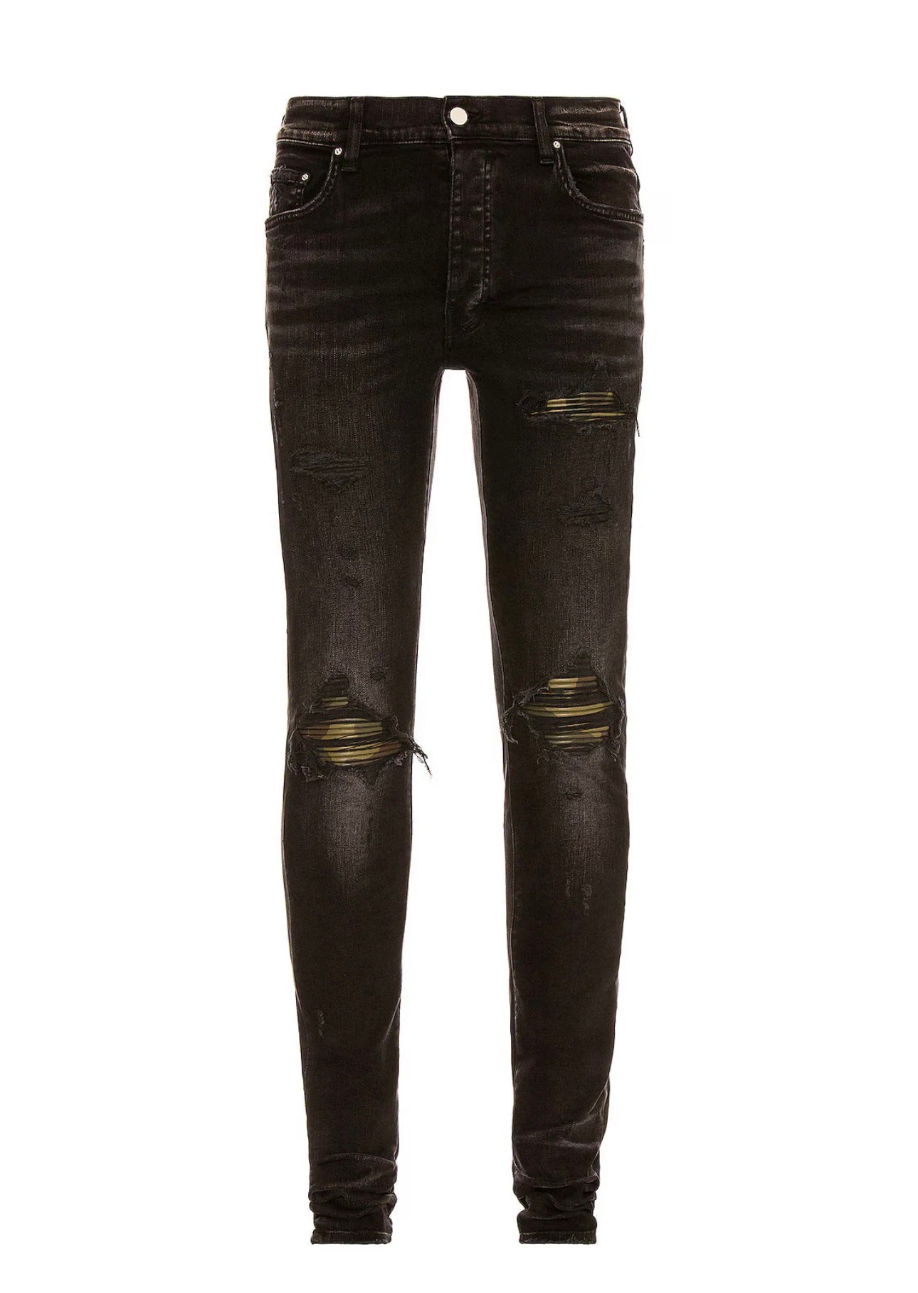 Amiri Leather Camo MX1 Aged Jeans in Black