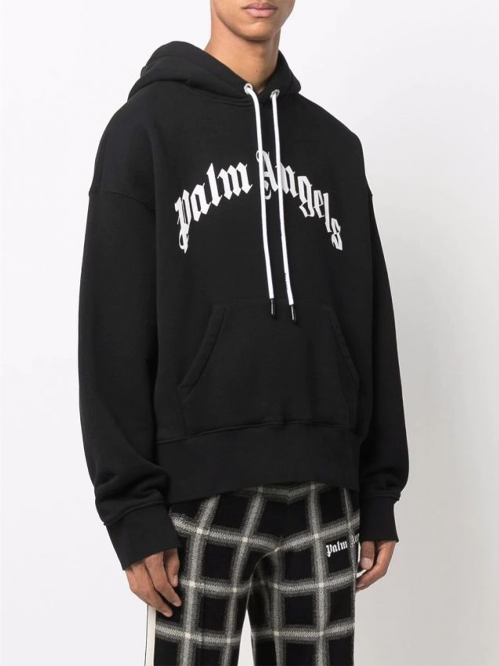 Palm Angels Curved Logo Hoodie in Black