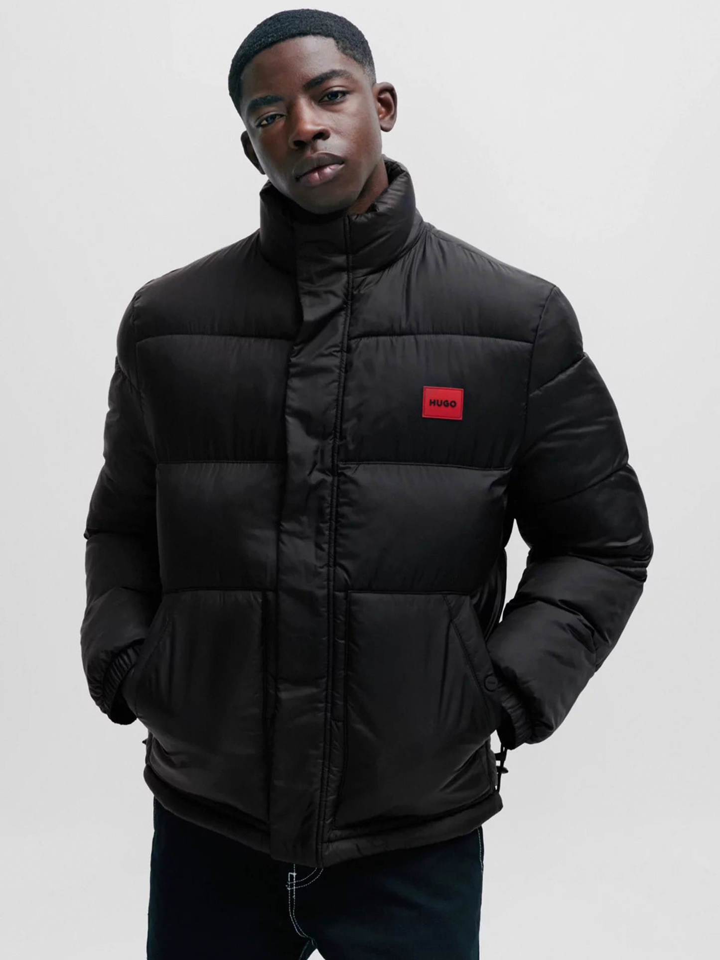 Hugo Boss Red Patch Logo Coat in Black