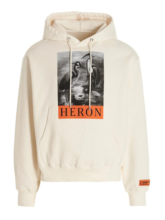 Heron Preston Heron Printed Drawstring Hoodie in White