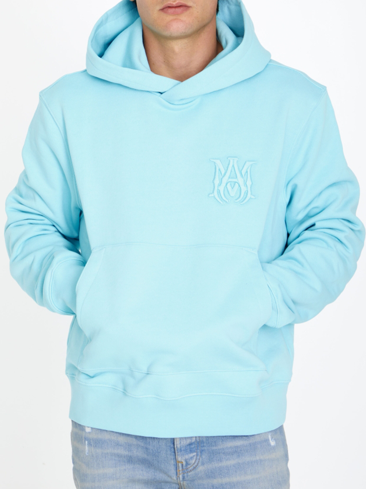 Amiri MA Core Logo Hoodie in Tonal Light Blue