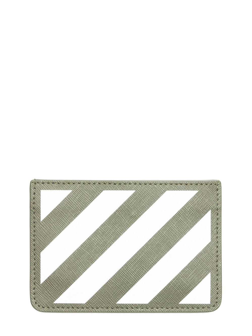 Off-White Striped Logo Card Holder in Military White Khaki