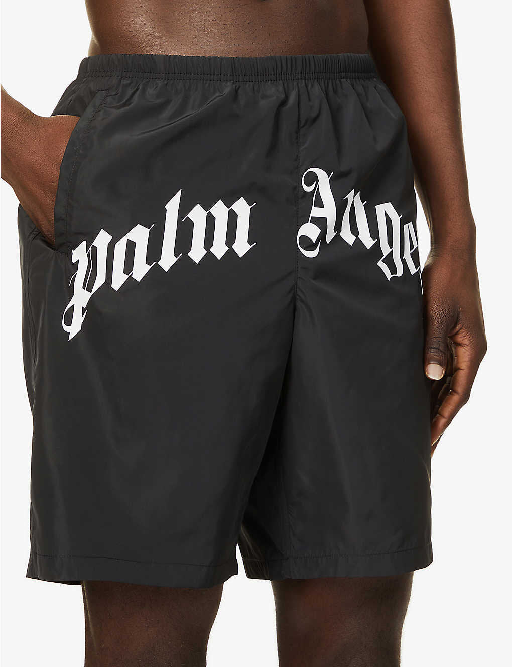 Palm Angels Curved Logo Swim Shorts in Black