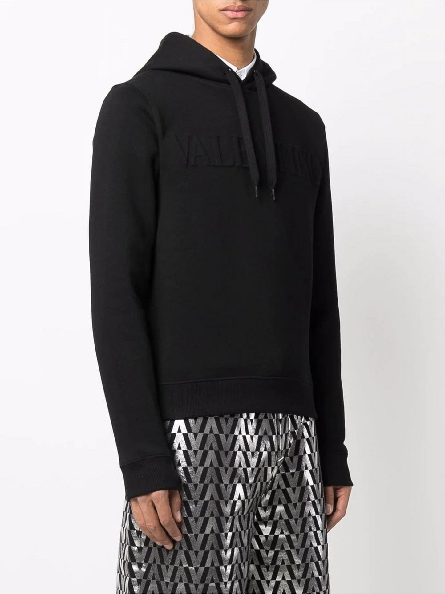 Valentino Embossed Logo Hoodie in Black