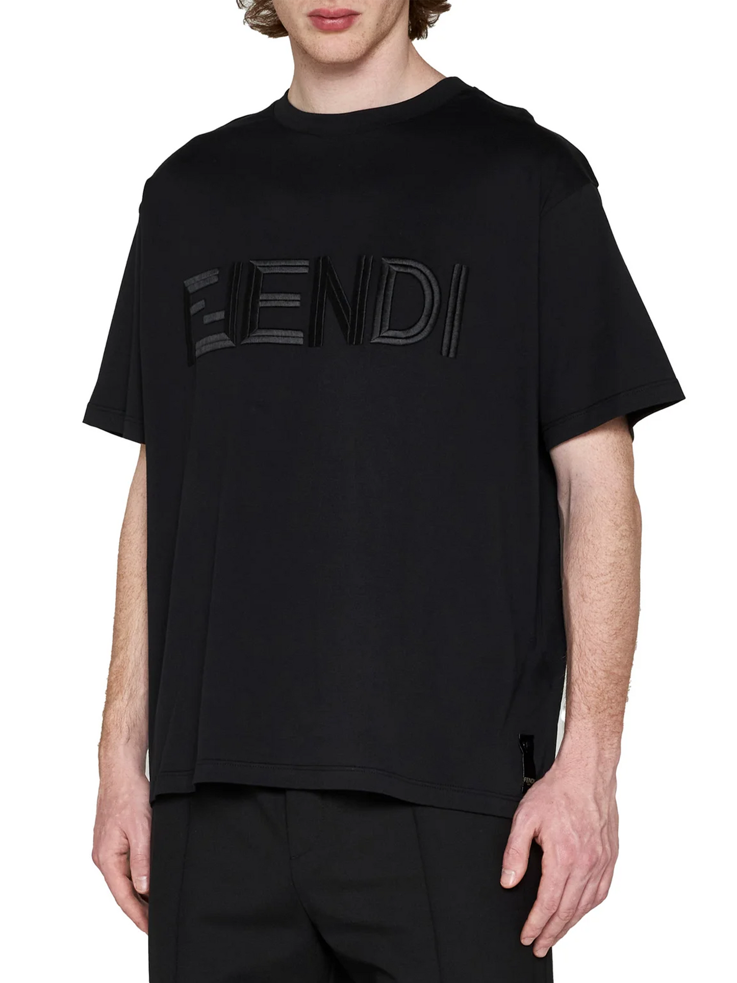 Fendi Embroidered FF Fendi Logo T-Shirt in Black