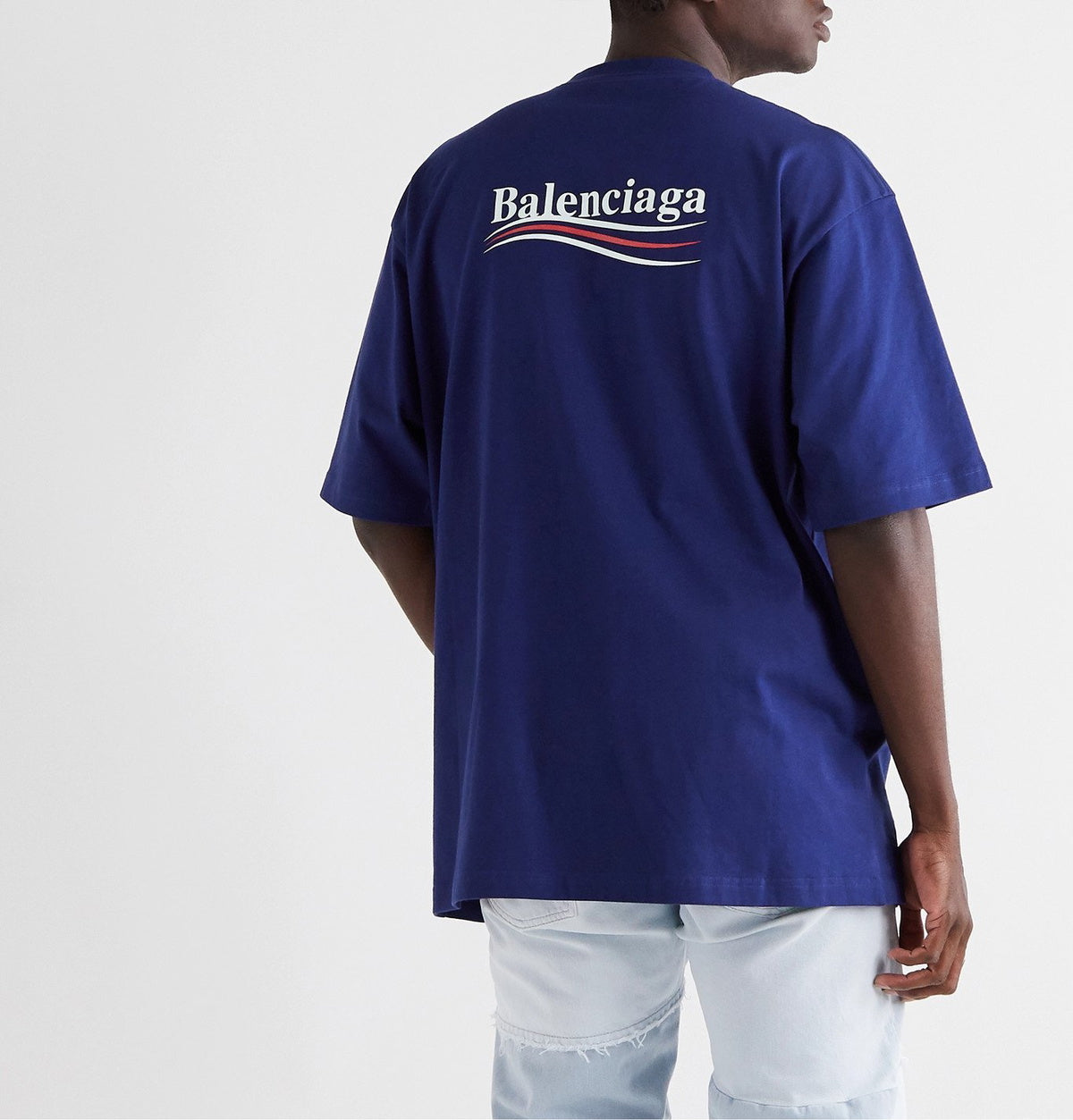 Balenciaga Oversized Political Logo-Print Cotton-Jersey T-Shirt Blue