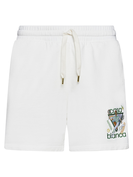 Casablanca Le Jeu Embroidered Cotton Sweatshorts in White