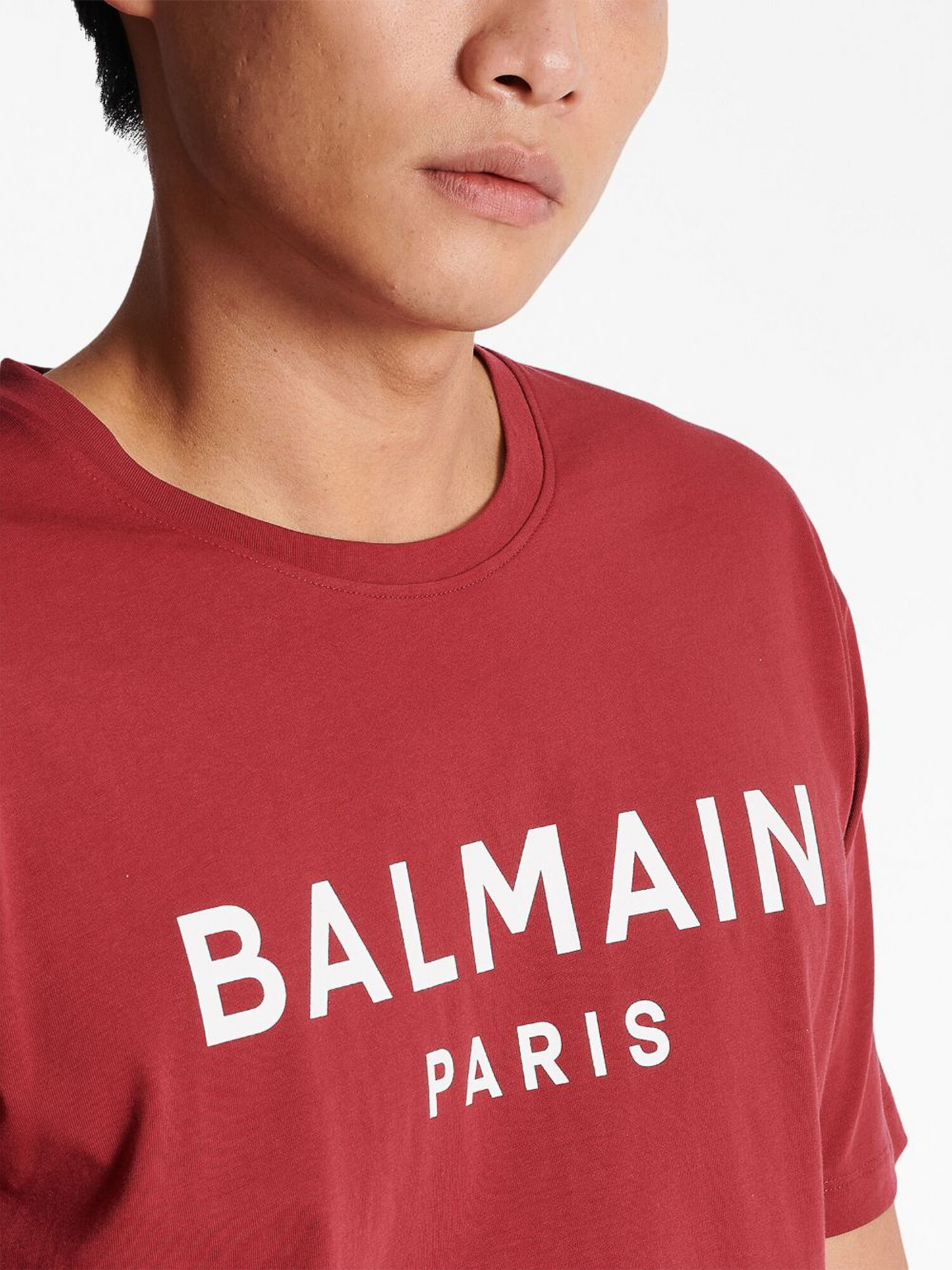 Balmain Logo Print T-Shirt in Claret Red