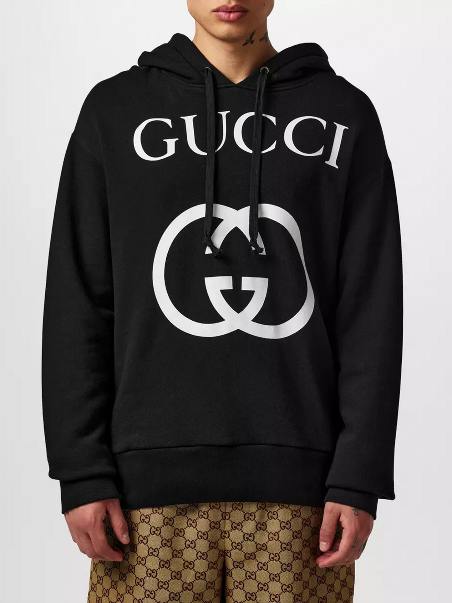 Gucci Interlocking GG Logo Printed Hoodie in Black